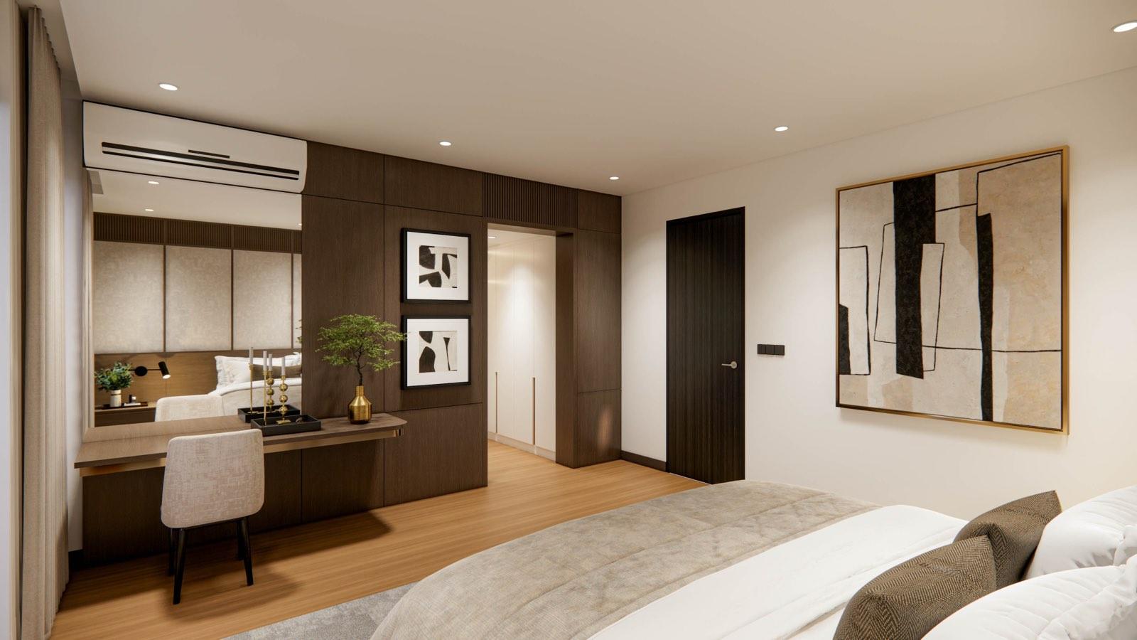 Dressing table and wardrobe entry of the junior master bedroom at the Sime Darby Modern Grandeur show home