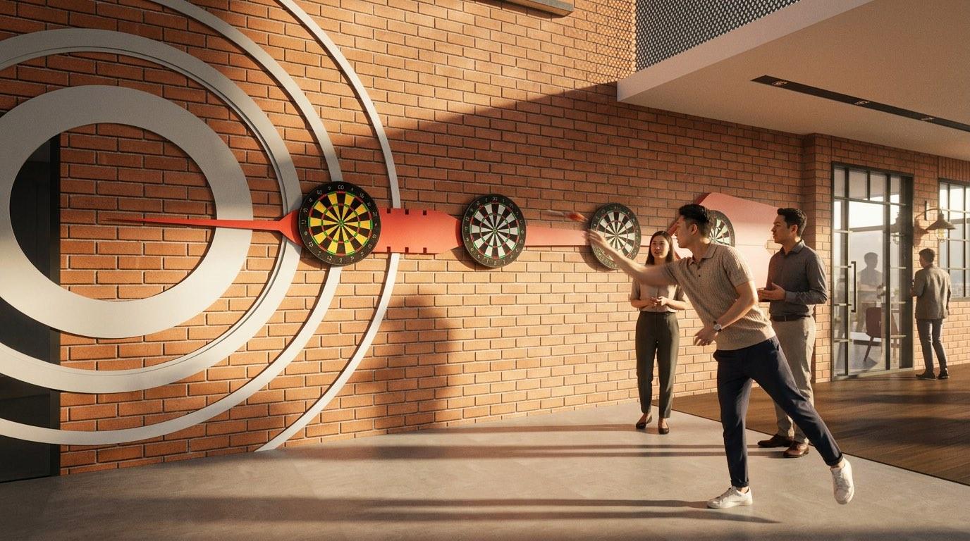 Dartboards mounted on the exposed brick wall at the Seri Nilam Sport Center